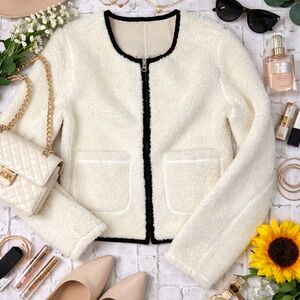 J Crew Early 2000s Sherpa Fleece Cropped Jacket Small S Y2K